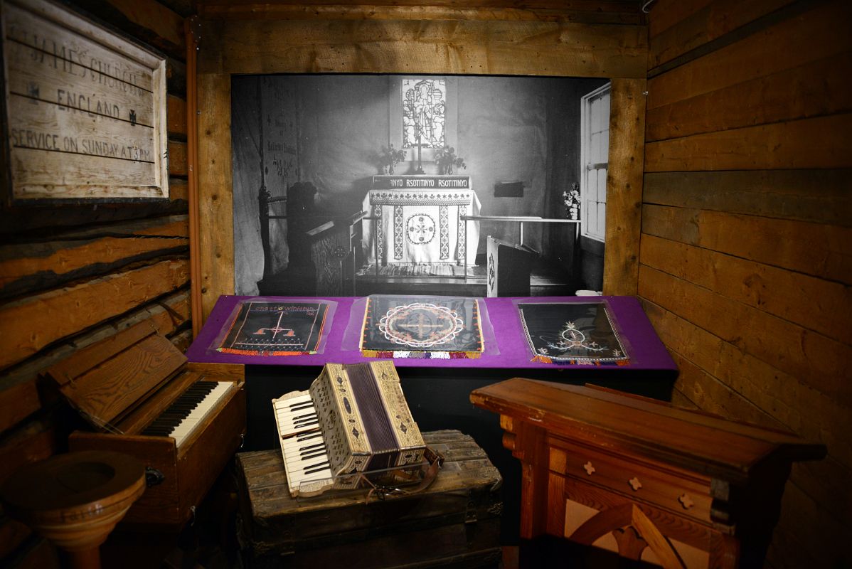 02J Altar Old Photo And Musical Instruments Display Inside The Old Log Church In Whitehorse Yukon